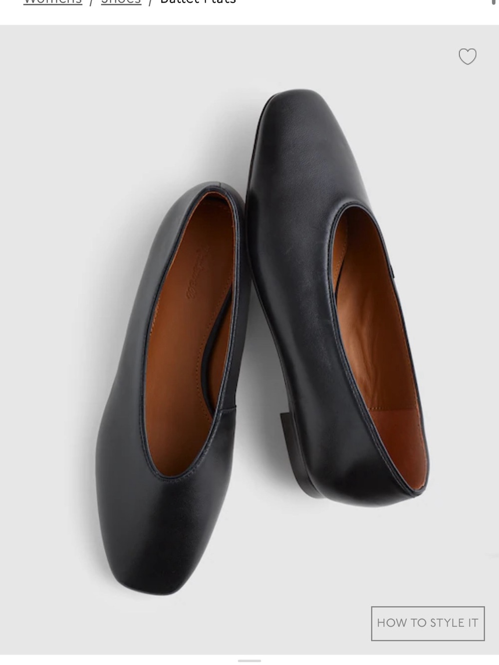 Madewell Black Leather Square-Toe Ballet Flats